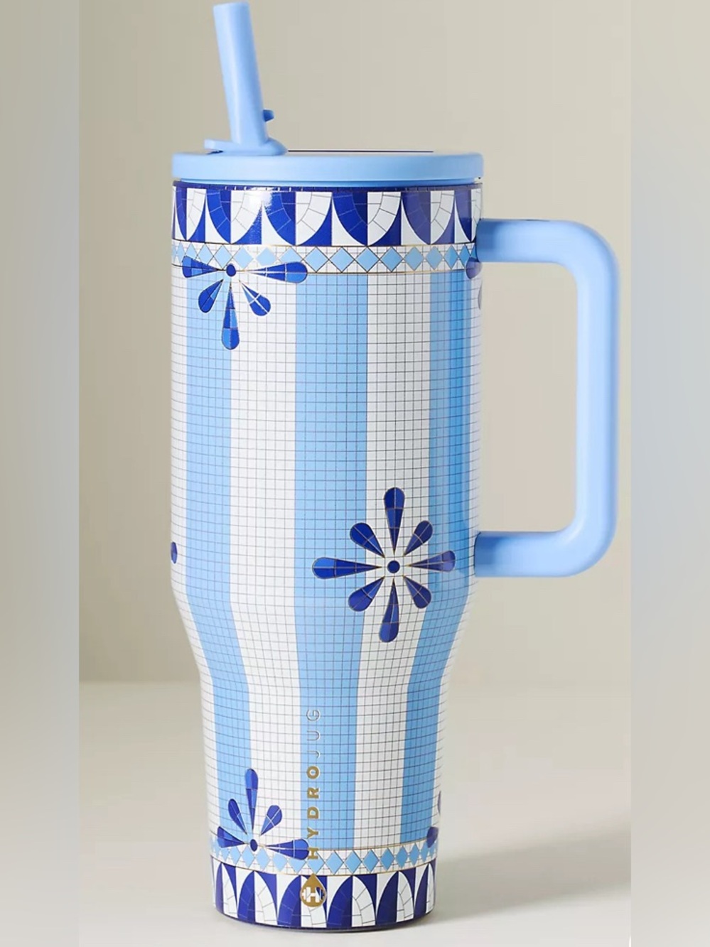 HydroJug Anthropologie 40 oz Stripe Tumbler Capri Blue White Italy New Summer